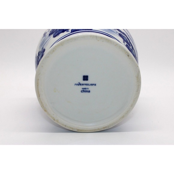 Blue & White Italian Jar Fine China,  7.5" Asian Jar Red Envelope - Picture 4 of 6